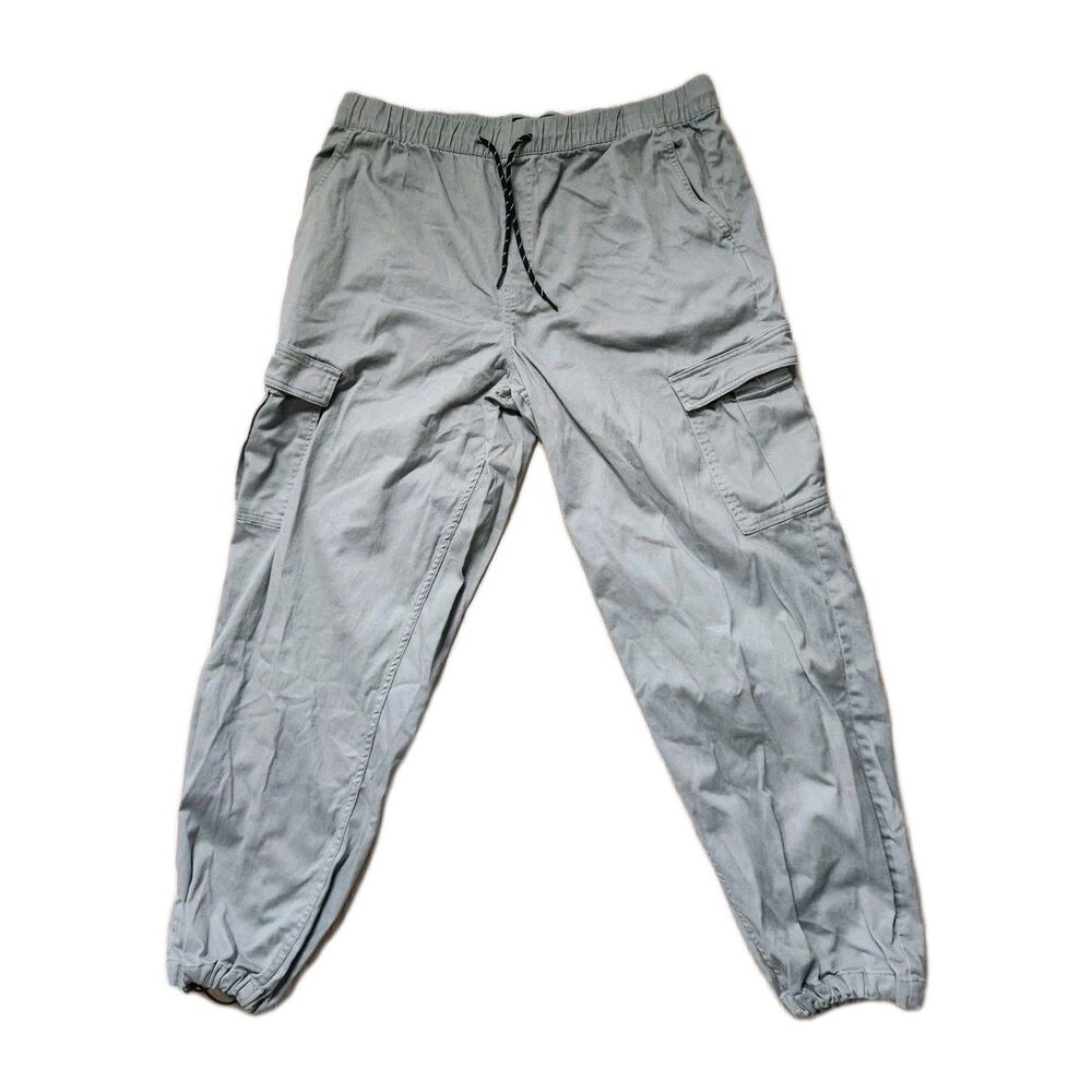 Edgar + Ash Mens Cargo Jogger Pants Large Gray Utility Drawstring Stretch Casual